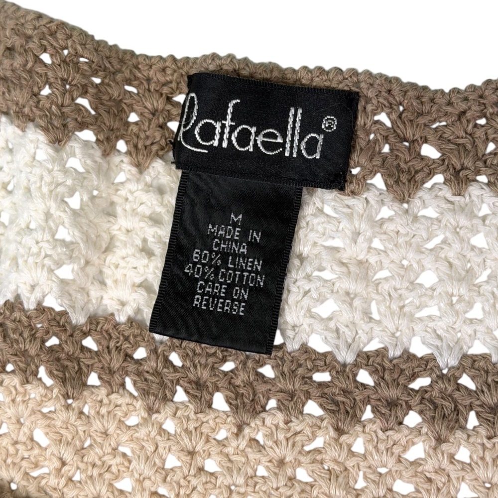 Rafaella Medium Brown White Striped Crochet Knit Tank Top Coastal Boho Summer - Picture 5 of 6